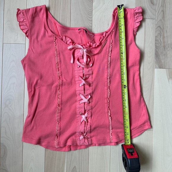 Vintage Barbie Pink Corset Style Top – Ruffle Sleeves & Ribbon Detail - Picture 7 of 8